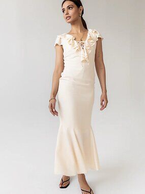 Bohme's Reese Ruffle Maxi Dress XS Ivory